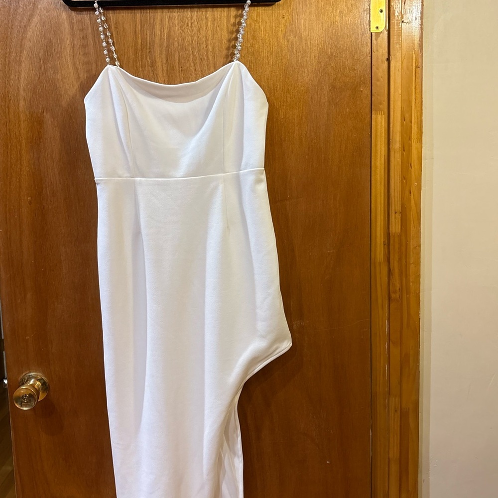 Elegant White Dress with Pearl Straps